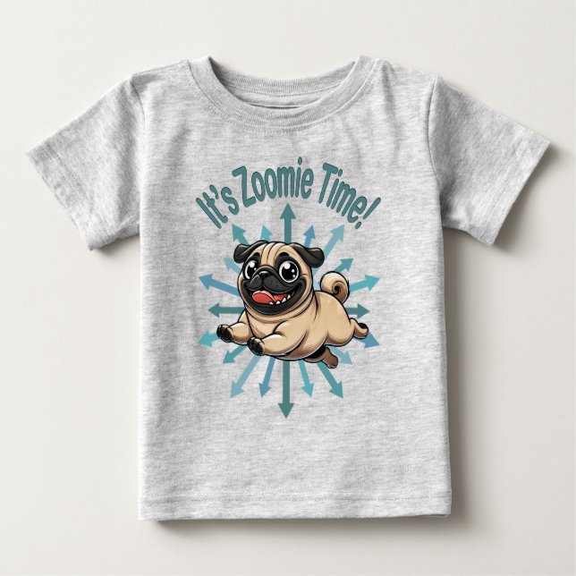 Zoomie Time Pug T Shirt (Framsida)