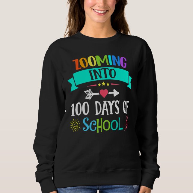 Zooming Into 100 Days Of School Teacher Kids   T Shirt (Framsida)