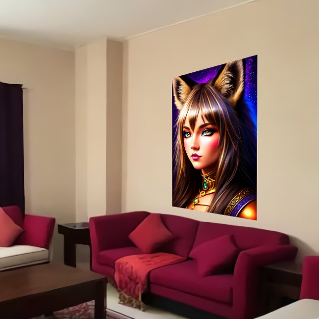 Zoomorf coola unge dam med lynxöra | AI Art Poster (Skapare uppladdad)