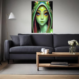 Zoomorfisk coola unge groda dam AI Art Poster