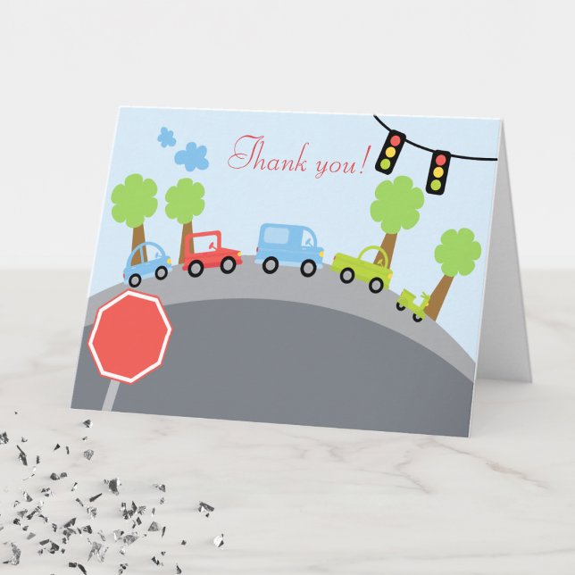 ZoomZoombilar vek tackkort (Transportation Thank You Note Card)