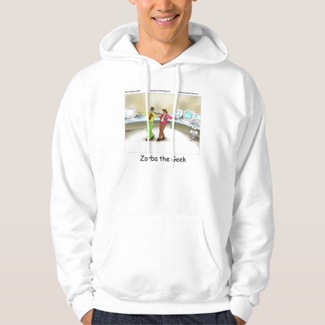 Zorba The Geek Funny Tecknad Hoodie by Rick London (Framsida)