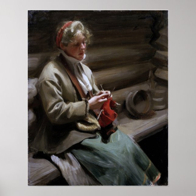 Zorn - Dalecarlian Girl Knitting Poster (Framsidan)