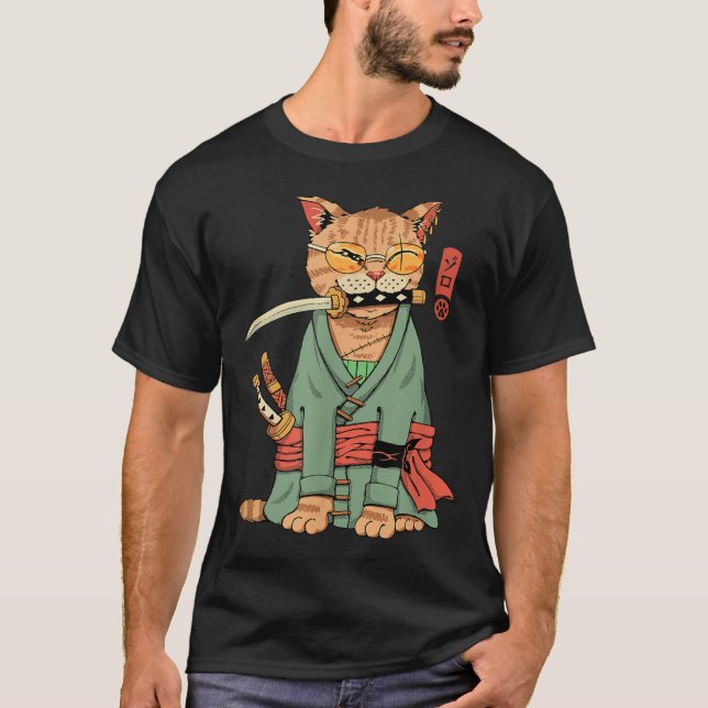 Zoro Cat Warrior T Shirt (Framsida)
