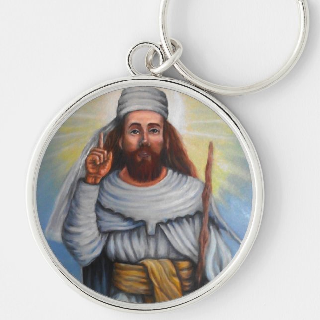 Zoroastrian Keychain (profeten Zoroaster) Rund Silverfärgad Nyckelring (Framsidan)