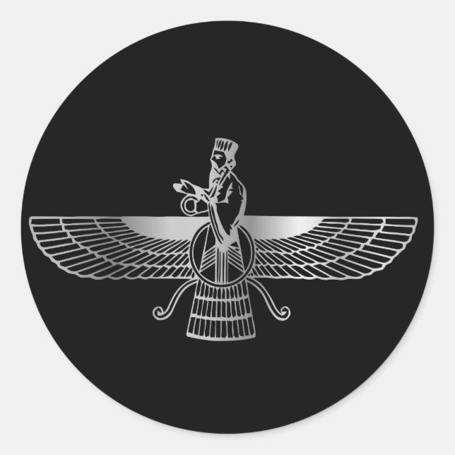 Zoroastrianism Faravahar Runt Klistermärke (Framsida)