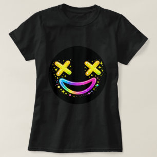 ZOYNKLAB Neon X-Eyes Leende Ansikte Regnbåge Graff T Shirt