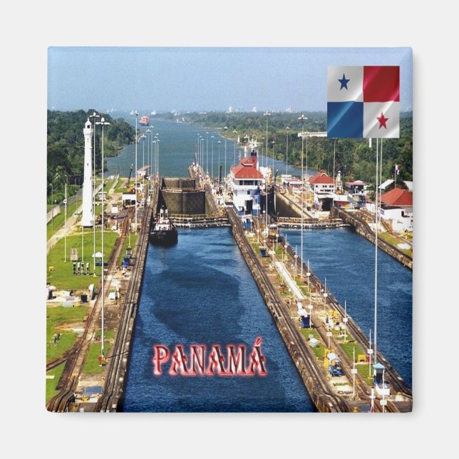 zPA014 PANAMA, CANAL LOCKS, Amerika, Fridge Magnet (Framsidan)