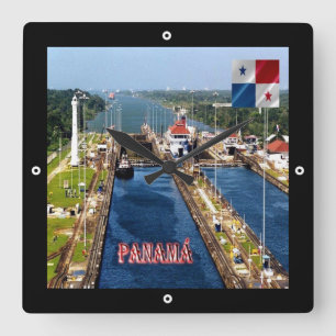 zPA014 PANAMA, CANAL LOCKS, Amerika. Fyrkantig Klocka