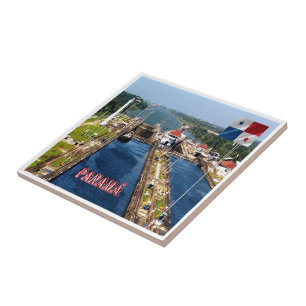 zPA014 PANAMA, CANAL LOCKS, Amerika, keramiskt pla Kakelplatta