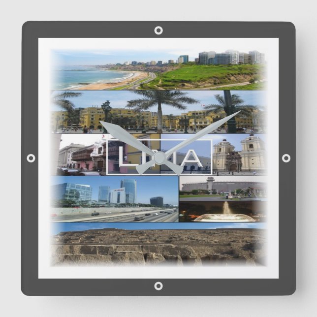 zPE008 mosaic of LIMA in Peru, America Fyrkantig Klocka (Framsida)