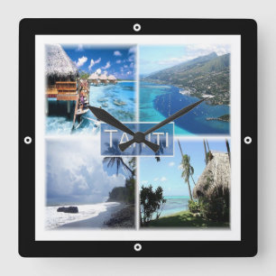 zPF003 TAHITI, Fransk Polynesien, Oceanien Fyrkantig Klocka