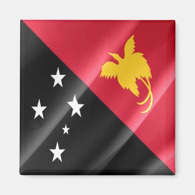 zPG002 WAVING FLAGGA PAPUA NEW GUINEA, Fridge Magnet (Framsidan)