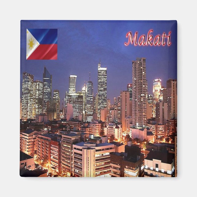 zPH009 MAKATI, City By Night, Filippinerna, Fridge Magnet (Framsidan)