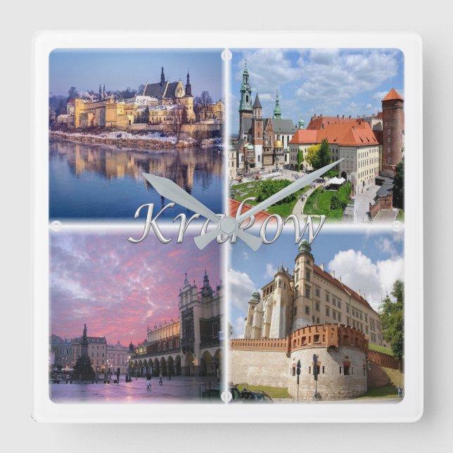 zPL009 KRAKOW, Polen, Europa Fyrkantig Klocka (Framsida)