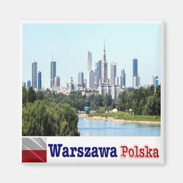 zPL014 WARSAW skylin, Polen, Europa, Frankrike Magnet (Framsidan)