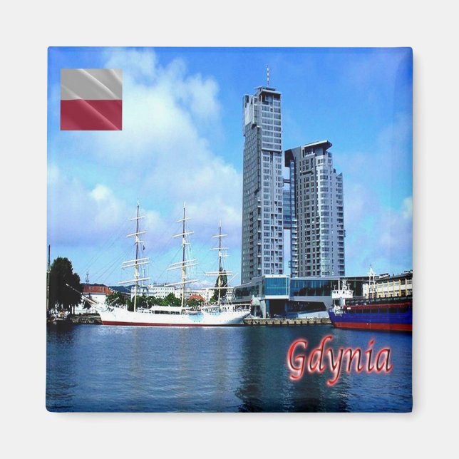 zPL017 GDYNIA panorama, Polen, Europa, Frankrike Magnet (Framsidan)