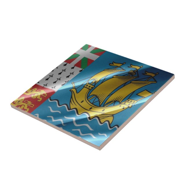 zPM002 SAINT PIERRE and MIQUELON, Wave Flagga, Kakelplatta (Sidan)