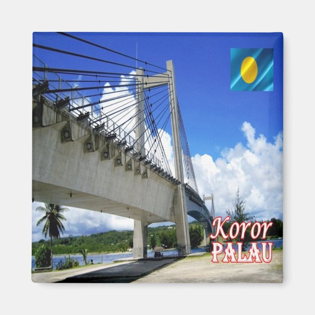 zPW007 KOROR, Vänskap Bridge, Palau, Fridge Magnet (Framsidan)