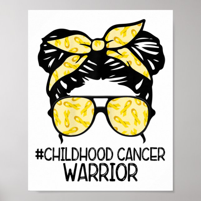 Zqxj Messy Bun Yellow Ribbon Childhood Cancer Warr Poster (Framsidan)