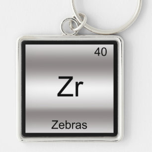 Zr - Zebror Roligt Grundelement Kemisymbol T-Shirt Fyrkantig Silverfärgad Nyckelring