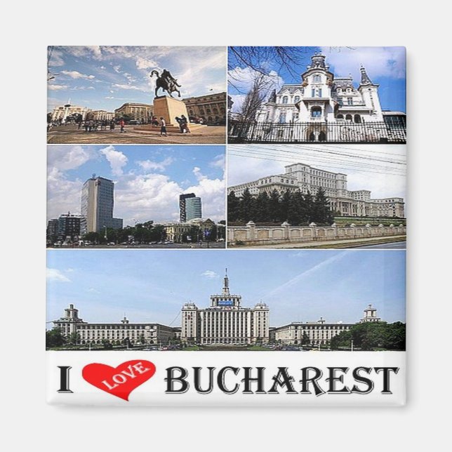 zRO010 BUCHAREST "I Kärlek", Rumänien, Europa, Fri Magnet (Framsidan)
