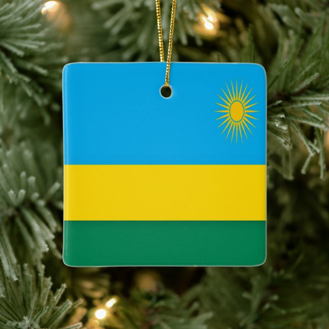 zRW001 RWANDA Flagga, Afrika Julgransprydnad Keramik (Träd)