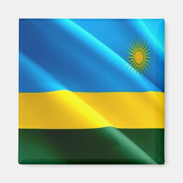 zRW002 RWANDA, Wave Flagga, Afrika, Fridge Magnet (Framsidan)