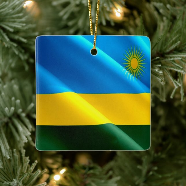 zRW002 RWANDA, Wave Flagga, Afrika Julgransprydnad Keramik (Träd)