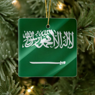 zSA002 som vävar Saudiarabien FLAGGA, Julgransprydnad Keramik