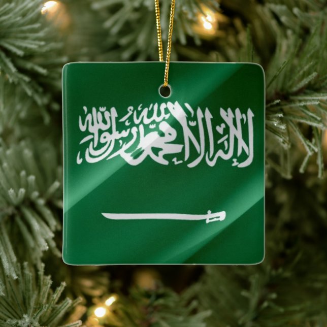 zSA002 som vävar Saudiarabien FLAGGA, Julgransprydnad Keramik (Träd)