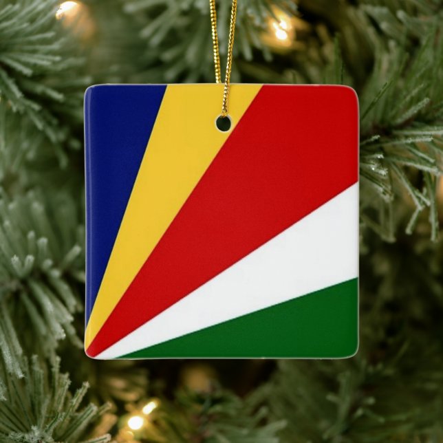 zSC001 SEYCHELLES, Flagga, Afrika Julgransprydnad Keramik (Träd)