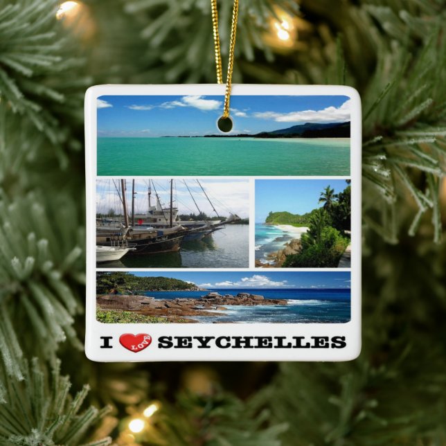 zSC021 SEYCHELLES, Jag älskar, Mahé, Moasik, Julgransprydnad Keramik (Träd)