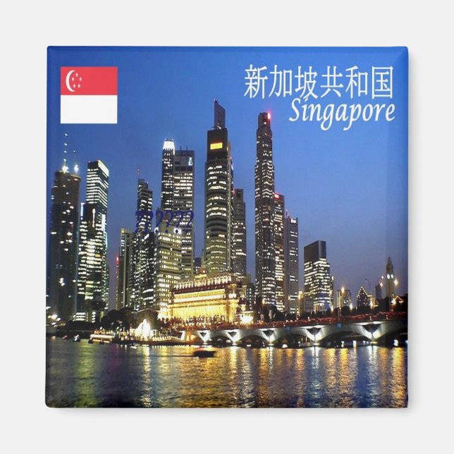zSG013 SINGAPORE skyline night LEJON CITY Fridge Magnet (Framsidan)