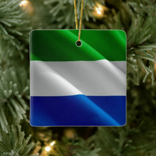 zSL002 SIERRA LEONE, Wave Flagga, Afrika Julgransprydnad Keramik