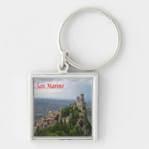 zSM007 MONTE TITANO panorama, San Marino, Fyrkantig Silverfärgad Nyckelring