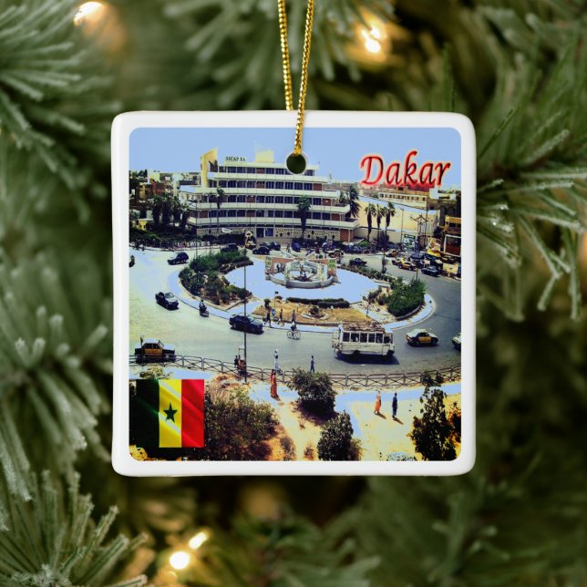 zSN010 SENEGAL, flygvy, Afrika, Julgransprydnad Keramik (Träd)