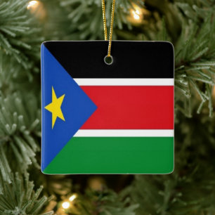 zSS001 SYDSUDAN Flagga, Afrika Julgransprydnad Keramik