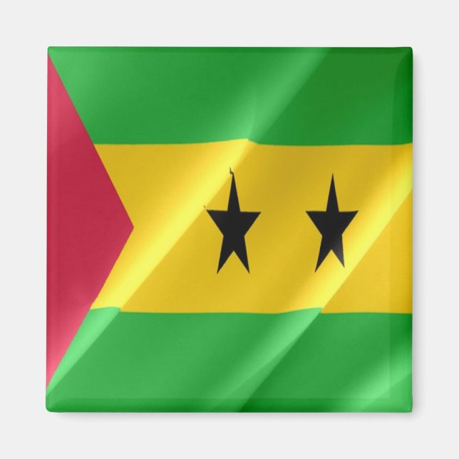 zST002 SAO TOME' and PRINCIPE, Wave Flagga, Fridge Magnet (Framsidan)