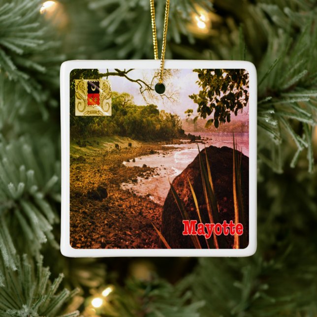 zT003 MAYOTTE, Beach, Afrika, Julgransprydnad Keramik (Träd)