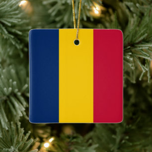 zTD001 CHAD, Flagga, Afrika Julgransprydnad Keramik