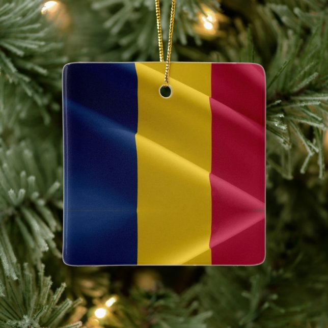 zTD002 CHAD, Flagga, Afrika, Julgransprydnad Keramik (Träd)