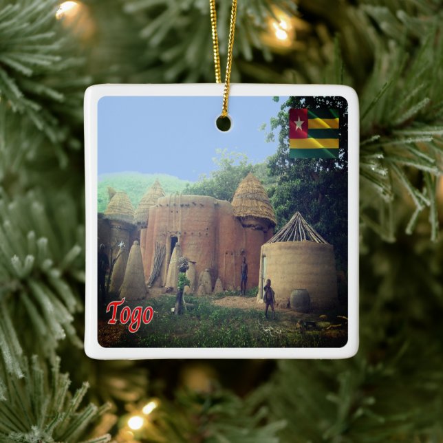 zTG008 TOGO, Taberma House, Afrika Julgransprydnad Keramik (Träd)