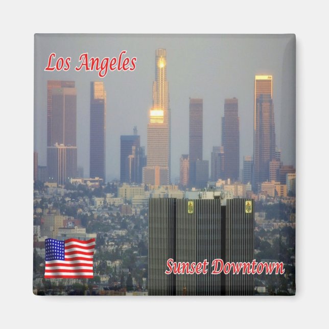 zU166 LOS ANGELES, Sunset, Downtown, Fridge Magnet (Framsidan)