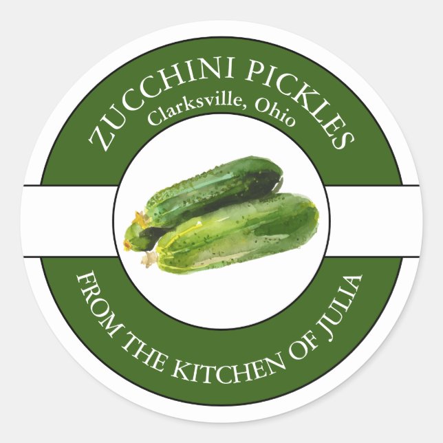 Zucchini Pickle-etikett Runt Klistermärke (Framsida)