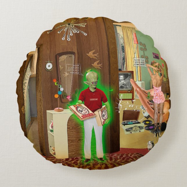 Zucchini Pizza Rund Kudde (Framsidan)