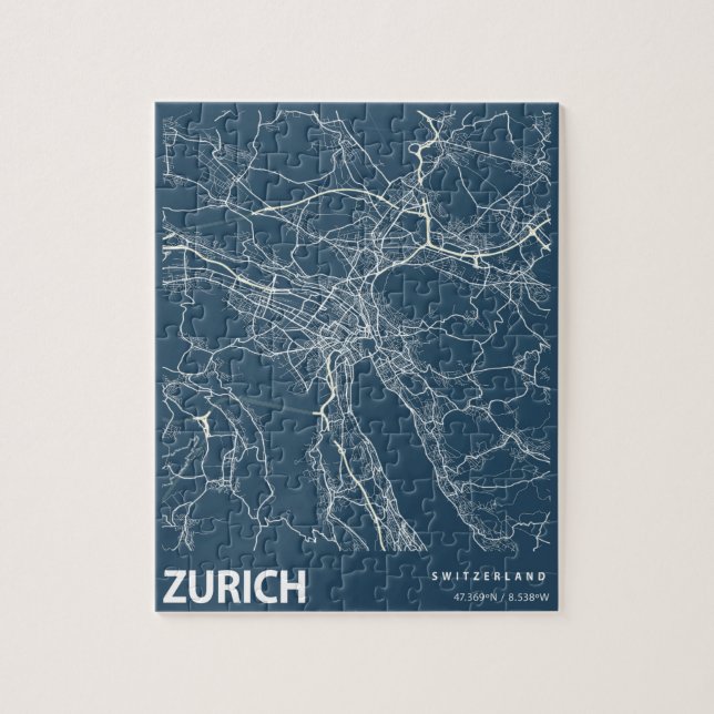 Züch Minimalist City Karta Line Art i Blue Pussel (Vertikal)