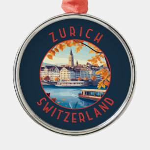 Züch Schweiz Retro Distress Circle Julgransprydnad Metall
