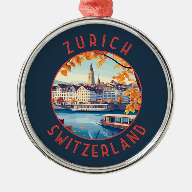 Züch Schweiz Retro Distress Circle Julgransprydnad Metall (Framsidan)