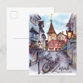 Züch Schweiz Watercolor Painting Travel Vykort